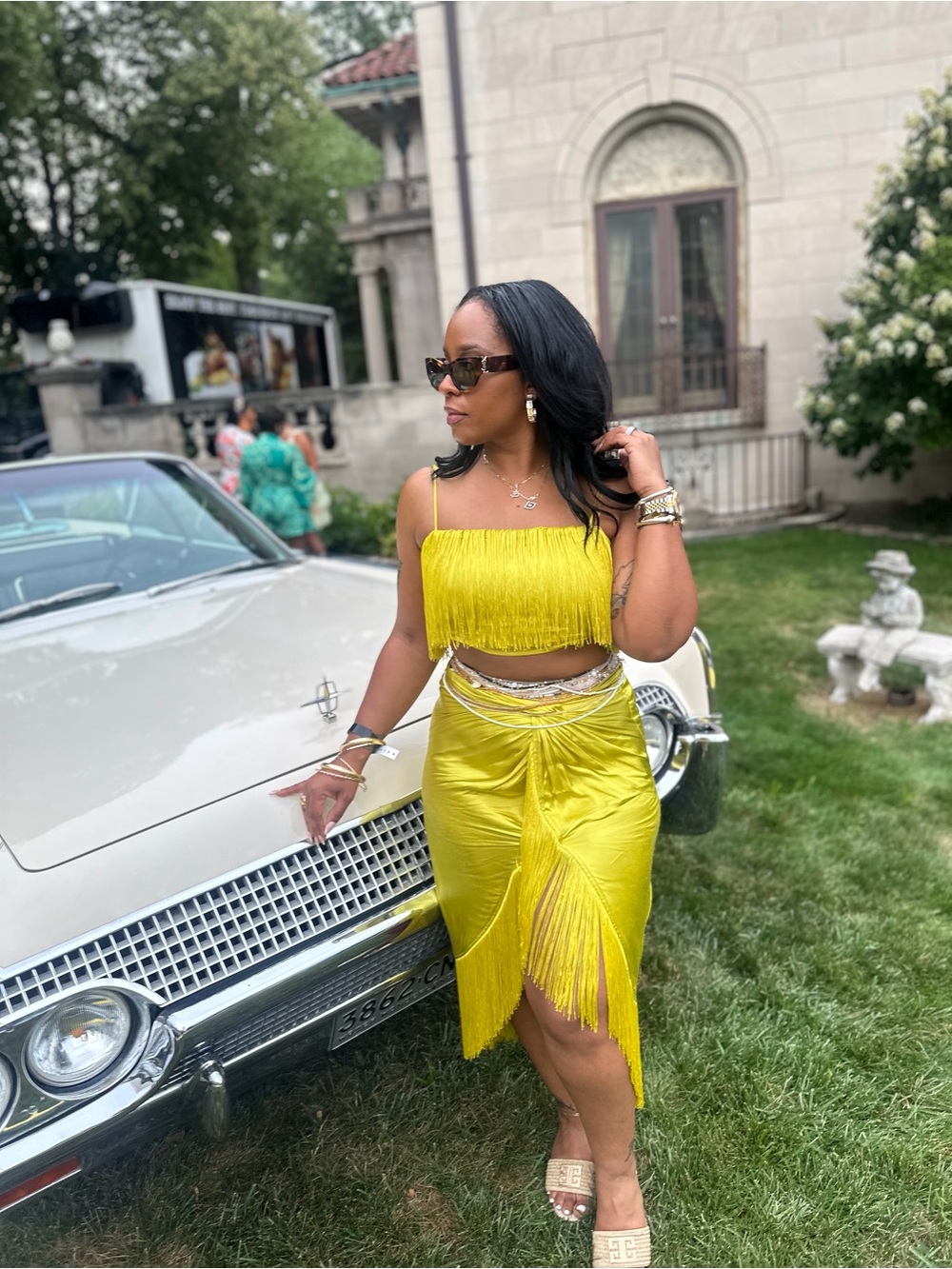 H&M Lime Fringe Satin Two-Piece Set